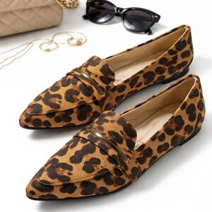 Musshoe Leopard Print Pointed Toe Loafers Women’s Size 9.5 New Chic Flats